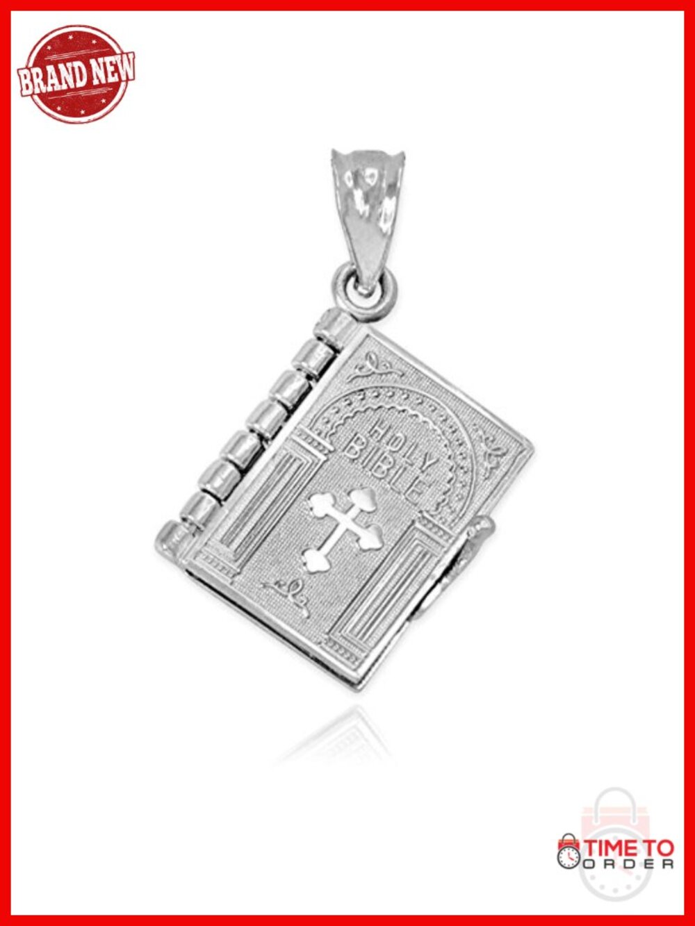 925 Sterling Silver 3D Hinged Book Holy Bible Lord's Prayer Cross Pendant Charm